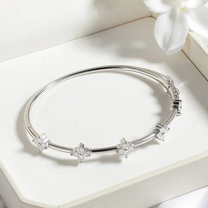 Certified 2.5mm Round Flower Moissanite Bangle for Women Original Pure 925 Sterling Silver Bracelet Luxury Female Jewelry