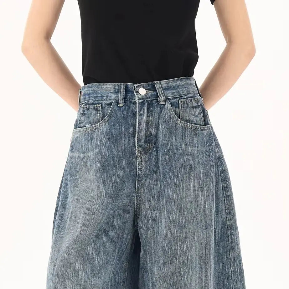 Retro Back Flap Pocket Pants Plaid Splicing Denim Shorts for Women