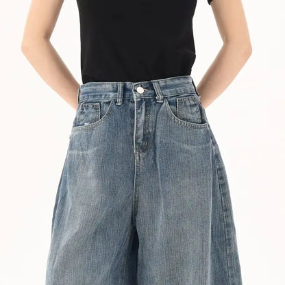 Retro Back Flap Pocket Pants Plaid Splicing Denim Shorts for Women
