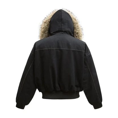 Casaco de Inverno Masculino Hip-hop Novo Casaco Parka Casual Grosso Quente Feminino Streetwear Gola de Vison Falso Solto com Capuz Casaco Curto para Casal