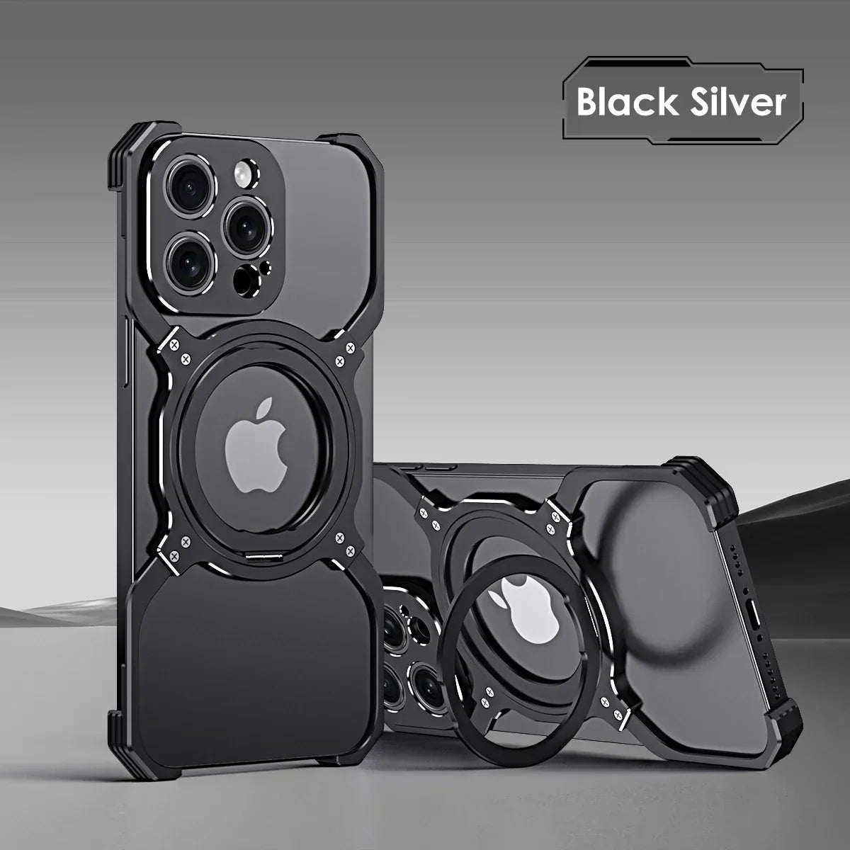 360° Stand Metal Rimless Magnetic Phone Case For iPhone 13 14 15 16 17 Pro Max Metal Bumper Lens Protection Metal Phone Cover