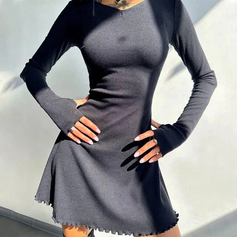 Women 2024 Spring Autumn Fashion Long Sleeve Knitted Streetwear Bodycon Short Mini Dress Wholesale Items For Business