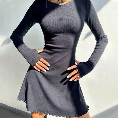 Women 2024 Spring Autumn Fashion Long Sleeve Knitted Streetwear Bodycon Short Mini Dress Wholesale Items For Business