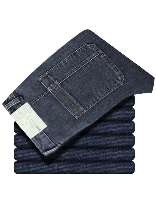 Men's retro workwear jeans, slim fit straight leg with multiple pockets, micro elastic versatile casual pants