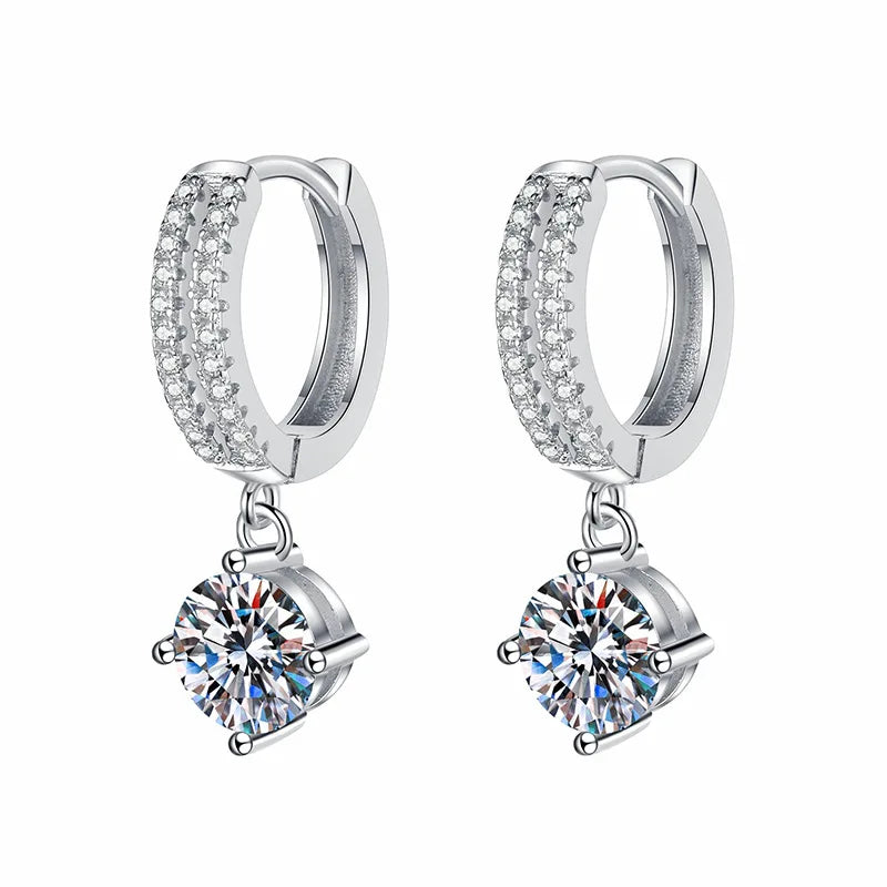 White Gold Plated 1ct Zircon/moisssanite Drop Earrings for Women 4 Claws Wedding Sparkling Sterling Silver 925 Earring