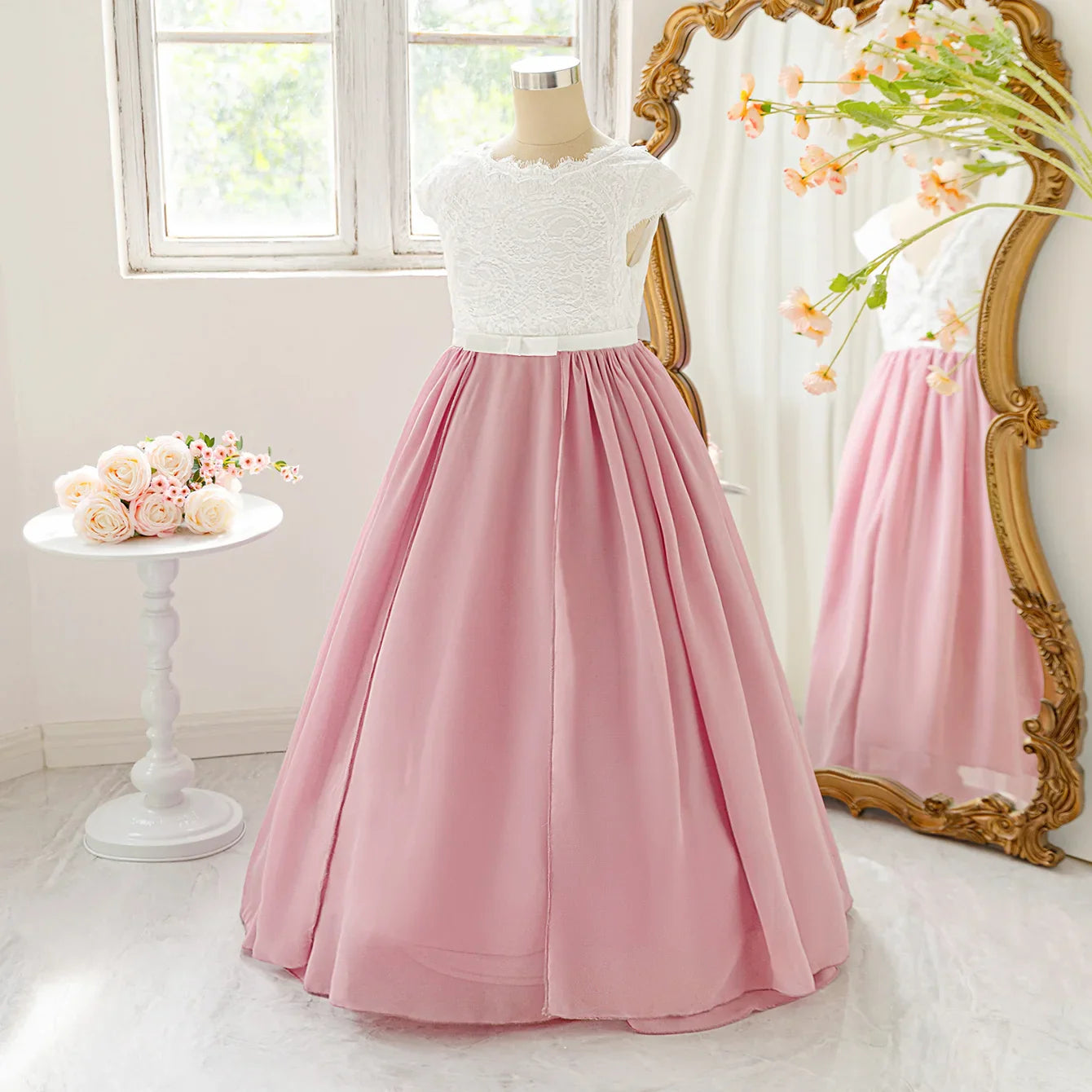 Summer Lace Flower Bridesmaid Party Girls Dress Elegant Wedding Birthday Princess Evening Dresses for Girls Graduation Prom Gown
