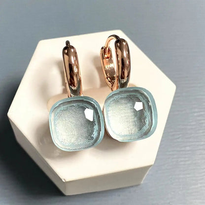 10.6mm Classic Nudo Earrings For Women High Quality Crystal Earrings Square Blue Topaz Earrings Fashion Jewelry Gift
