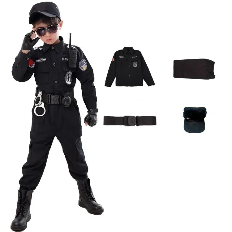 Costumes de policier du SWAT pour enfants, uniforme de police de carnaval pour enfants, armée, policier, soldat, Hallo