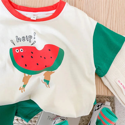 Summer Boys Clothing Set Cute Watermelon Print Tee and Shorts 2 Pcs Boys Suit