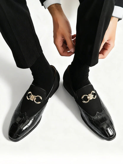 Men's Formal Leather Shoes British Style Slip On Loafers Pointed Toe Breathable Non-Slip Business Elegant Dress Wedding Office