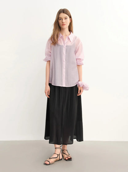 Plus-Size Women's Lightweight Flowing A-Line Skirt - 2025 Summer New Fashionable Commute Long Dress 25DS82792