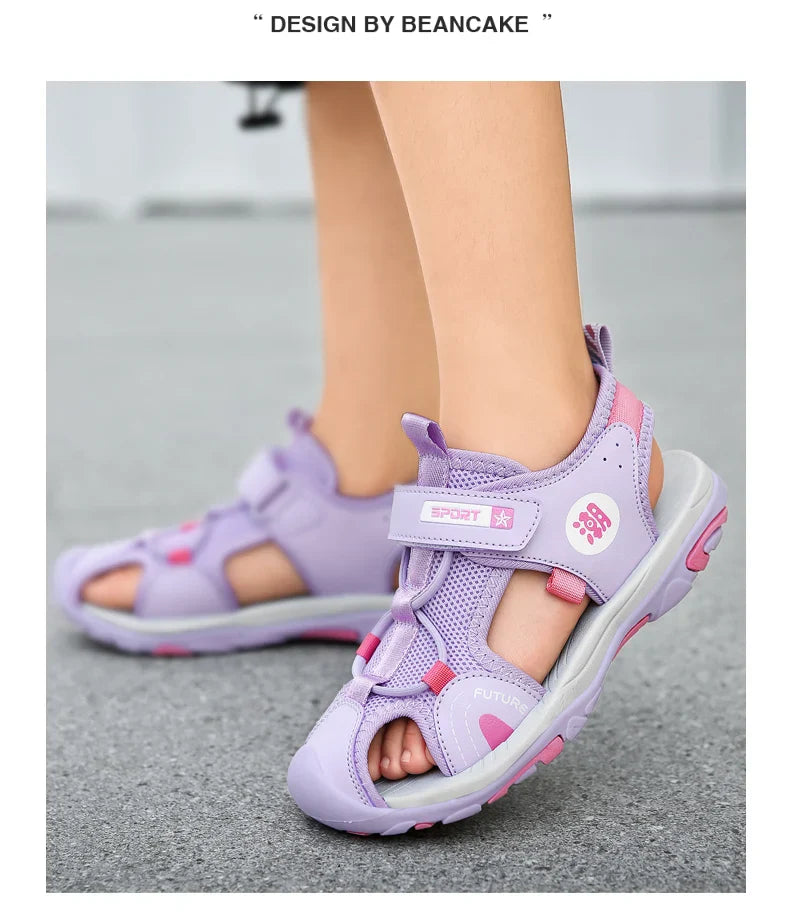 New Style 2024 Summer Beach Water Children Sandals Fashion Shoes Outdoor Non-slip Soft Bottom Shading Leather Boys Comfortable