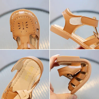Baby Girls 1-6Y Summer Fashion Sandals Hollow Out Breathable PU Leather Soft Non-slip Sole Cute Footwear