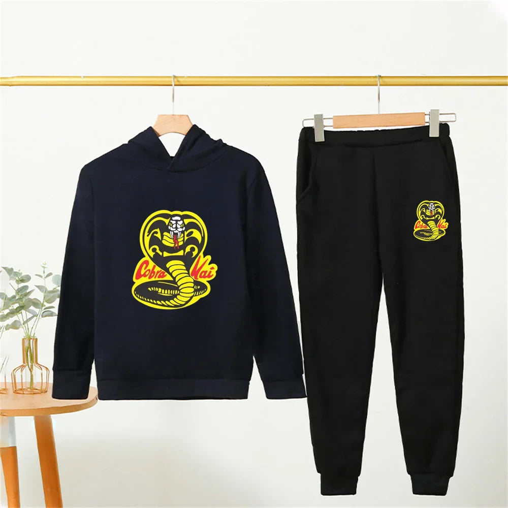 Children's Hoodie+Pants black Children cobra stamp Coat Boys Girls Hoodie Tops Leisure Sweatshirr Toddler 3-12 Year Clothing