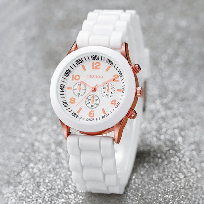 4pcs/set Geneva Watch Fashion Silicone Band Women Quartz Watches Heart Jewelry Set(Without Box)