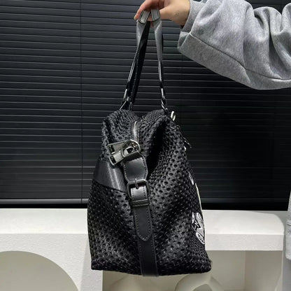 Fashionable women's mesh nylon adhesive tote bag, large capacity splicing shoulder bag, short distance travel casual handbag