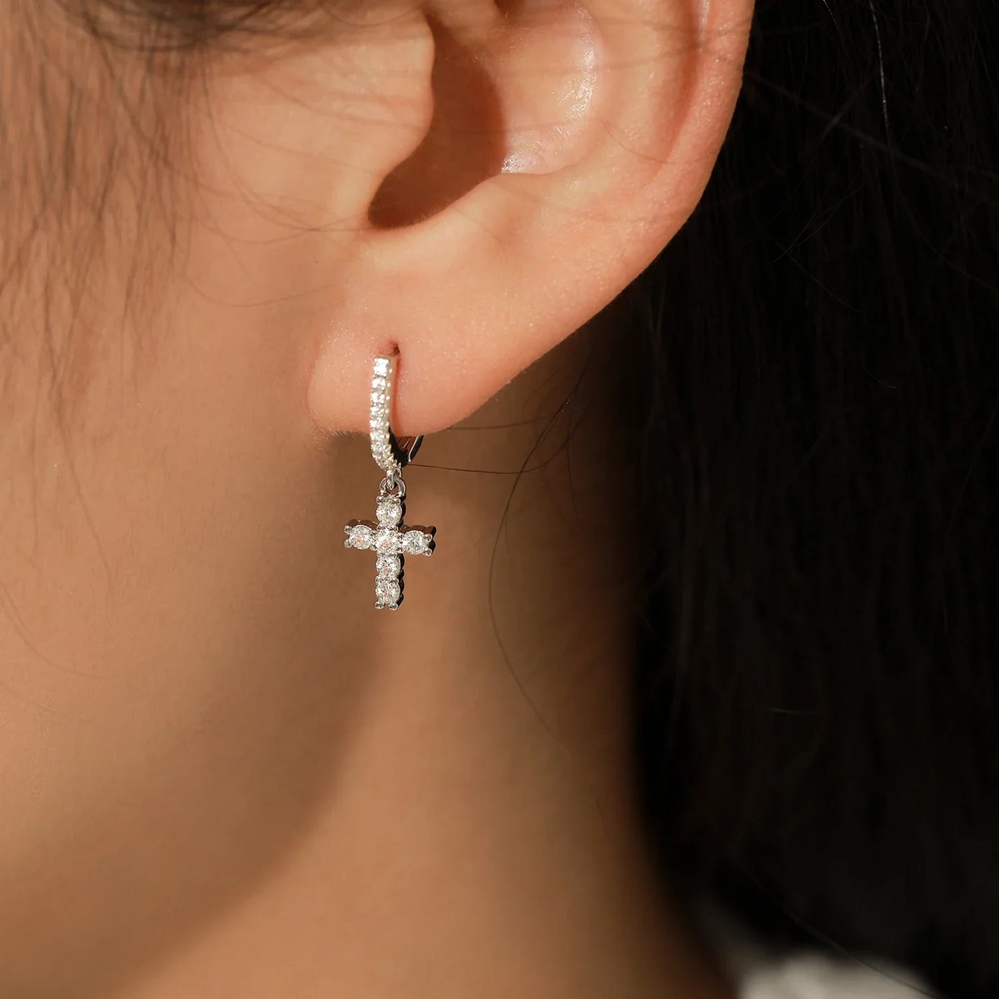 D Color VVS1 Clarity Moissanite Hoop Earrings 925 Sterling Silver Dazzling Luxury Cross Dangle For Women Fine Jewelry