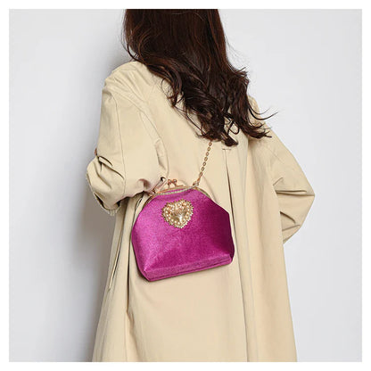 Velvet Frame Heart Dinner Hand Bags Diamonds Chains High Quality Shoulder and Crossbody Bags for Women 2024 Fashion Hot Sale