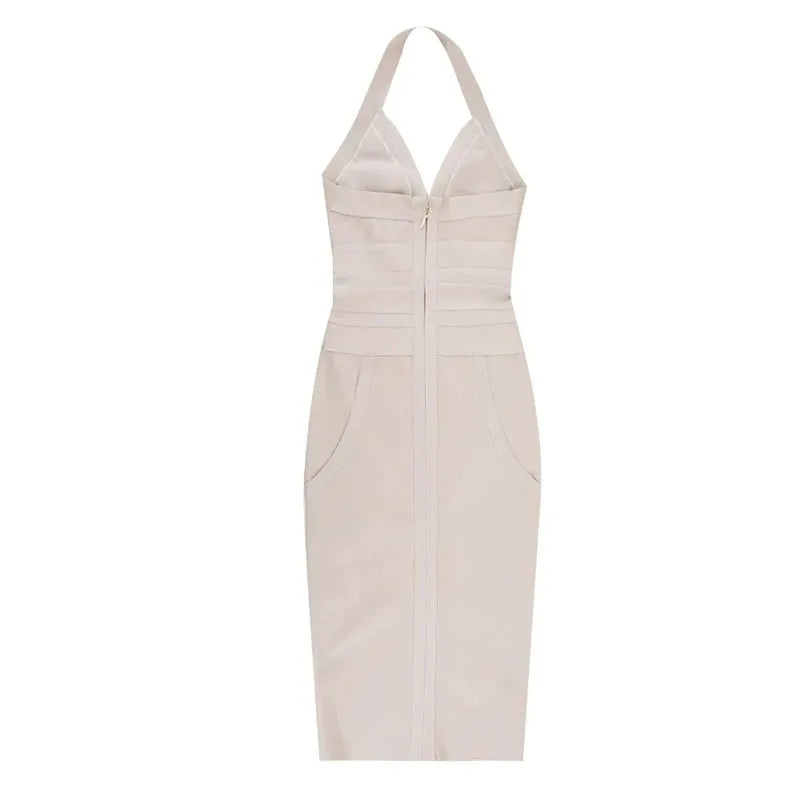 New women's fashionable neck hanging sexy suspender backless tight bandage dress 2024 elegant hip hugging dress