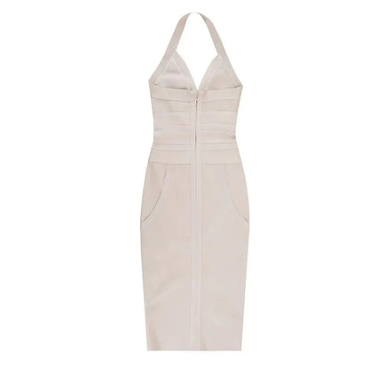 New women's fashionable neck hanging sexy suspender backless tight bandage dress 2024 elegant hip hugging dress
