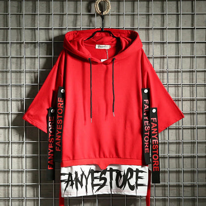 New Men's Hoodies Sweatshirt Autumn Casual Techwear Hip Hop Harajuku Hoodie Men Ribbons Patchwork Japanese Streetwear Darkwear