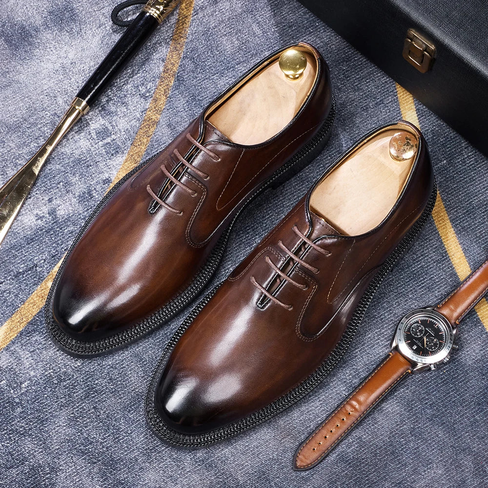 Fashion brand smooth Oxford shoes business formal leather shoes men's 2025 winter high heels wedding pointed office shoes