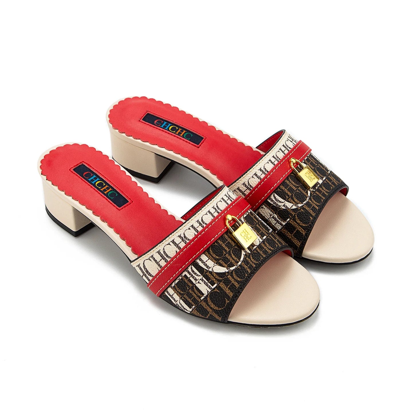 Fashionable High Quality Metal Lock Monogram Print Women's Low Heeled Slippers Temperament Versatile Women's Slippers