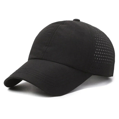 Summer Outdoor Black Sports Dry Fit Baseball Caps Breathable Mesh Hiking Hunting Cap Solid Color Adjustable Fitted Cap