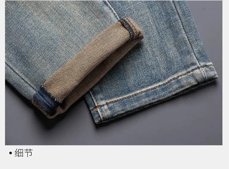New Spring/Autumn Fashion Trendy Printed American Retro Straight Leg Jeans Men's Casual Sports High Quality Stretch Denim Pants