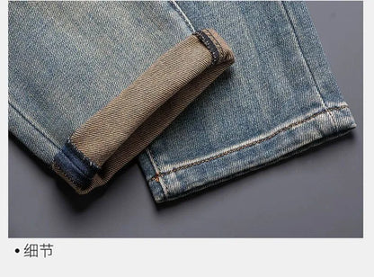 New Spring/Autumn Fashion Trendy Printed American Retro Straight Leg Jeans Men's Casual Sports High Quality Stretch Denim Pants