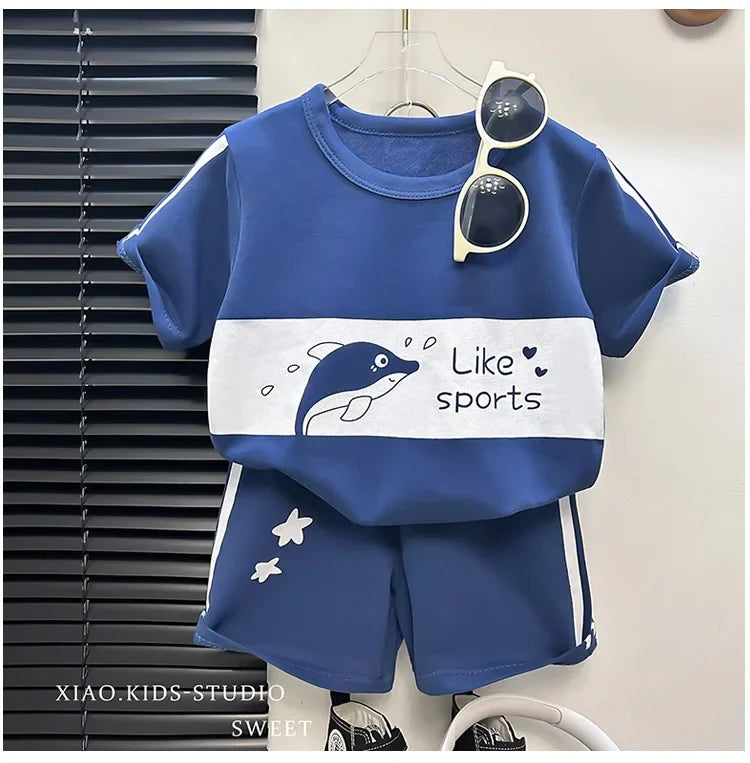 2Pcs Cartoon Bear Children Short Sleeve Shorts Sets Summer Kids Clothes Boy Girl Baby Thin Cotton Tee Tracksuits Fashion Outfits