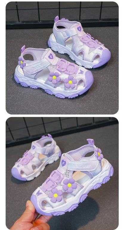Summer Sport Sandals For Girls PU Leather Waterproof Beach Running Footwear For Children  Hollow Out Teenager Kid's Sneakers