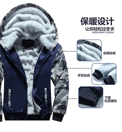 Winter Thick Men Sports Suit Men Tracksuit Hooded Sportswear Zipper Cardigan Hooded Woolen Trousers Pants Casual Men Fleece Set