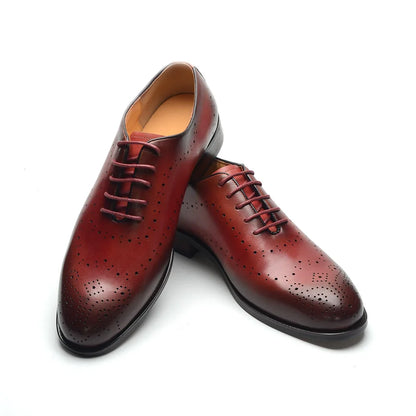 Luxury Genuine Leather Men's Dress Shoes Red/Black Wingtip Oxford Formal Lace-up Brogue Business Man Shoes for Social Wedding