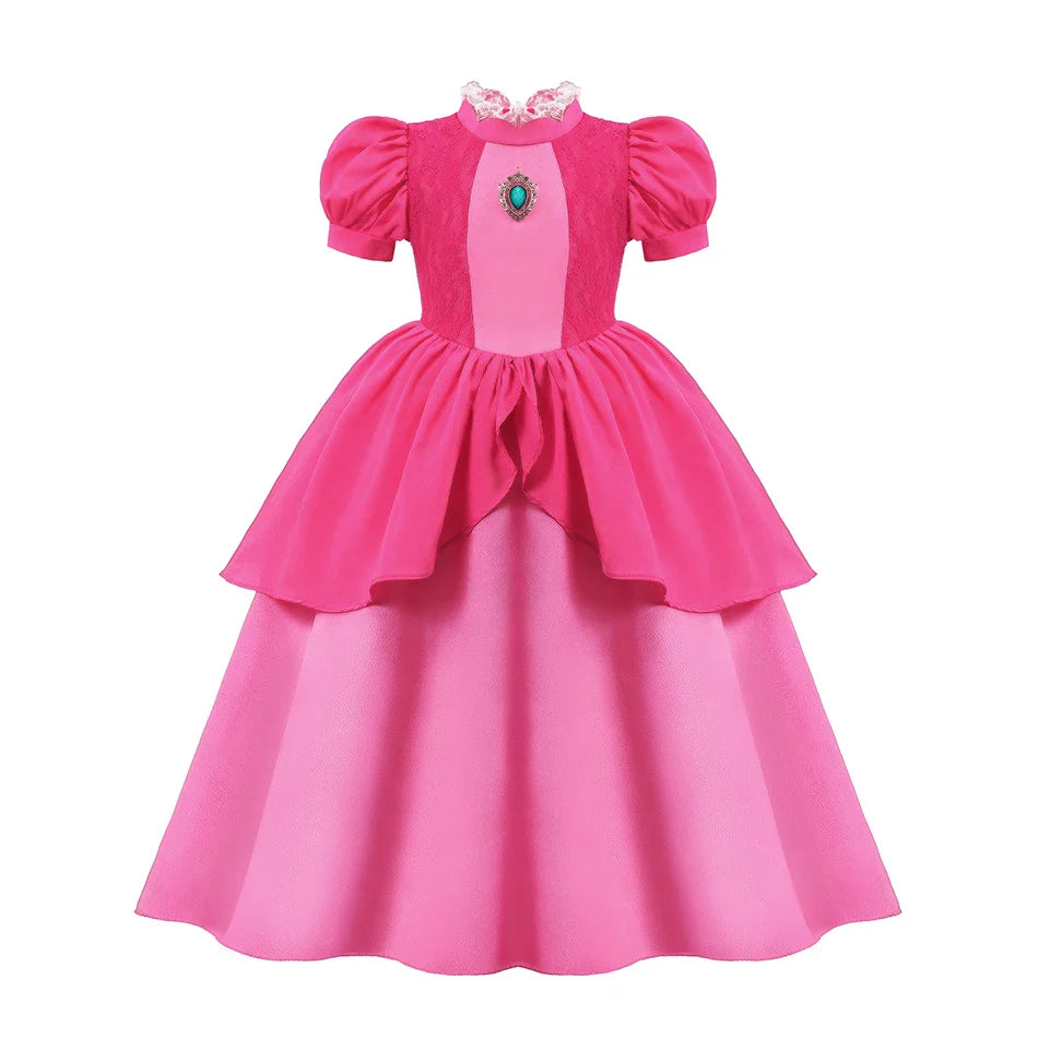Peach Cosplay Dress Girl Movie Role Playing Princess Fancy Carnival Birthday Party Outfits Children 2-10y Pink Queen Vestidos