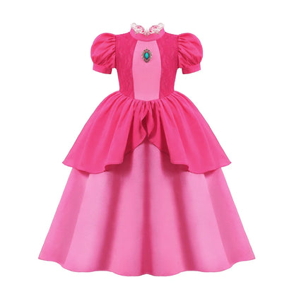 Peach Cosplay Dress Girl Movie Role Playing Princess Fancy Carnival Birthday Party Outfits Children 2-10y Pink Queen Vestidos