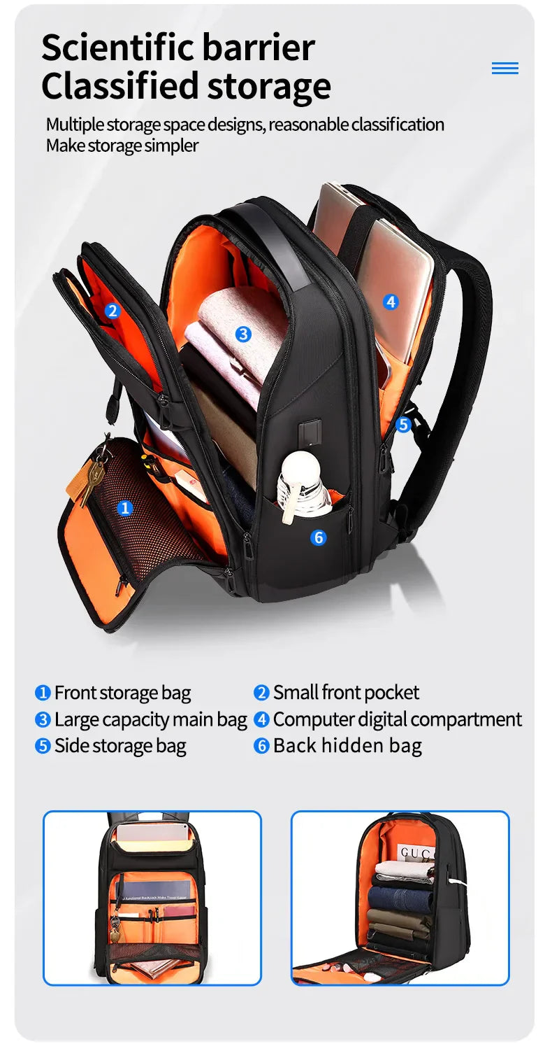 Business Waterproof Backpacks USB Charging Men Backpack Fit 15.6 Inch Laptop Travel 35L Large Capacity Backpack