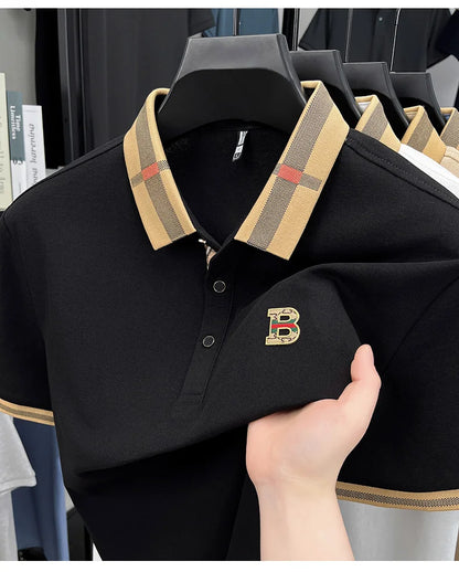 100% pure cotton high-end brand fashionable men's short sleeved polo shirt autumn original letter design golf top T-shirt