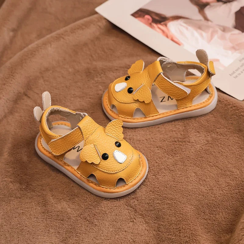 Summer Children Shoes Baby Girls Boys Genuine Leather Sandals Soft Sole Anti Slip Toddler Shoes Cartoon Kids Brach Sandals