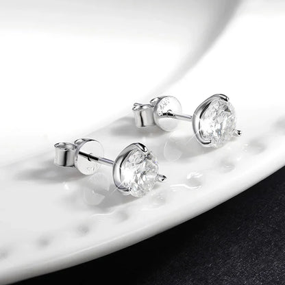 925 Sterling Silver 3 Prong Moissanite Stud Earrings 1ct D VVS1 Diamond with GRA for Women Wedding Party Fine Jewelry Gift