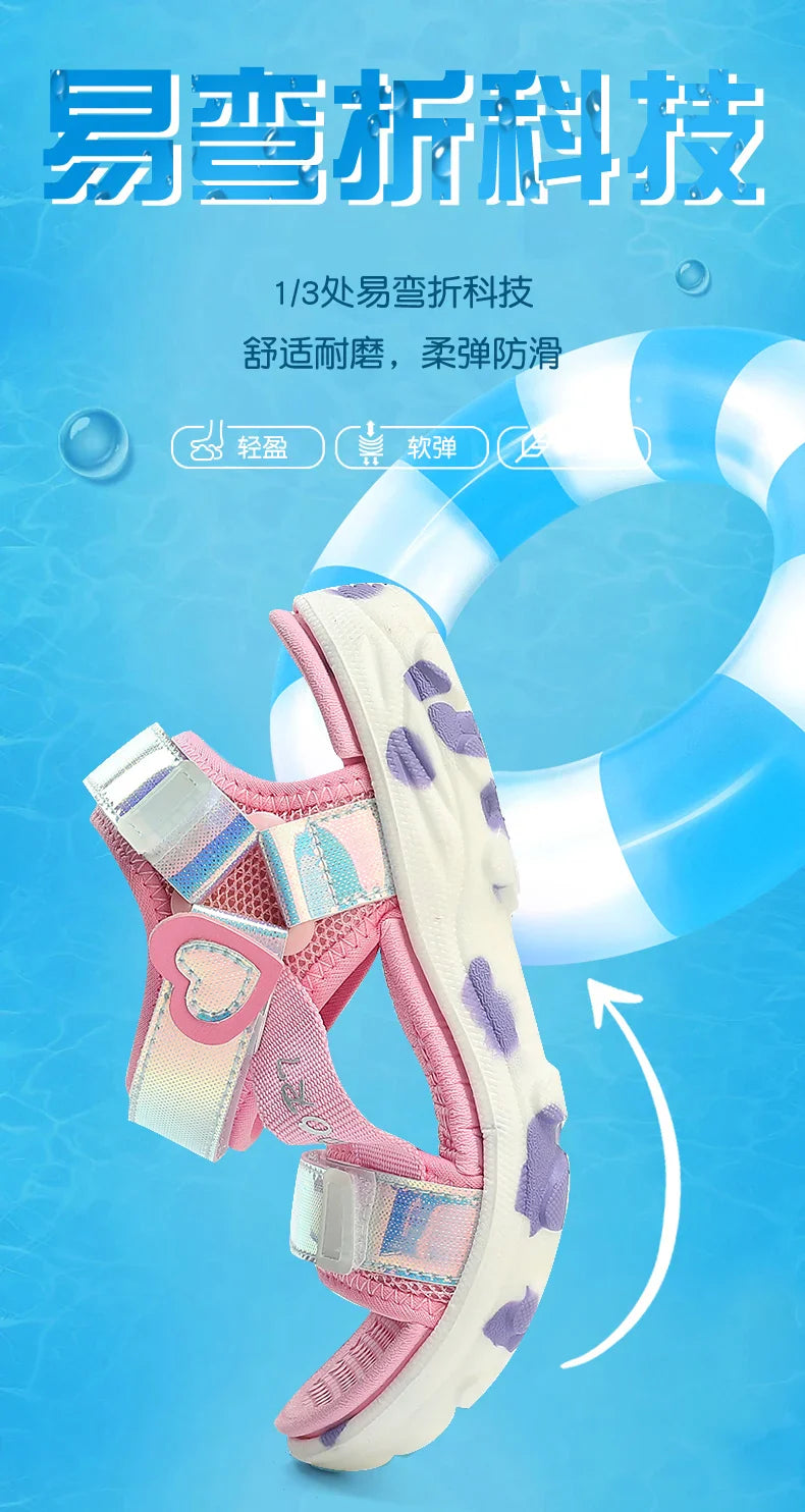 Girls' LED Sandals Children's Toddler Sports Beach Blue Pink Girls' Soft Shining Shoes Outdoor Soft Anti-Slip Princess LED Shoe