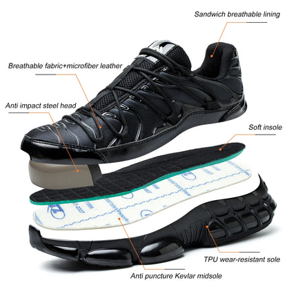 Mens Steel Toe Work Shoes Low Top Adjustable Comfortable Safety Shoes Slip Resistant Work Sneakers Anti-Puncture Anti-smash