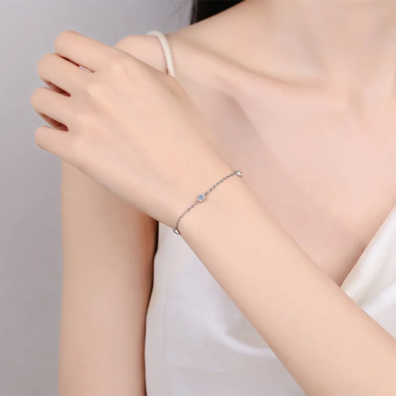 Round Bezel 0.87cttw Full D Color Moissanite Diamond Bracelet For Women 925 Silver GRA Certified 19cm Link Bracelets Gift