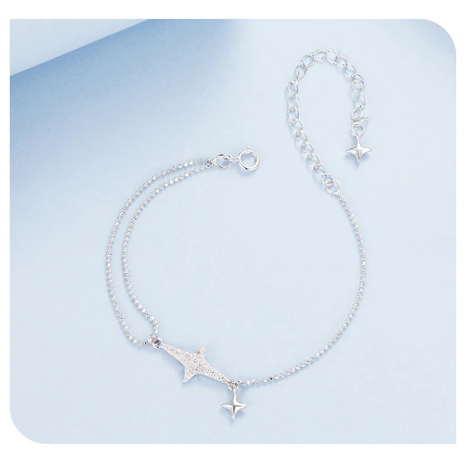 925 Sterling Silver Dainty Starlight White Gold Plated Stackable Bracelet for Women, Adjustable Link Chain CZ Bracelets