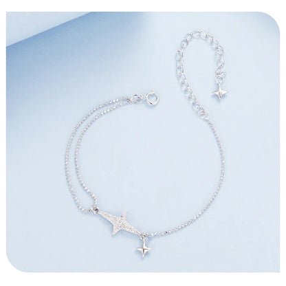 925 Sterling Silver Dainty Starlight White Gold Plated Stackable Bracelet for Women, Adjustable Link Chain CZ Bracelets