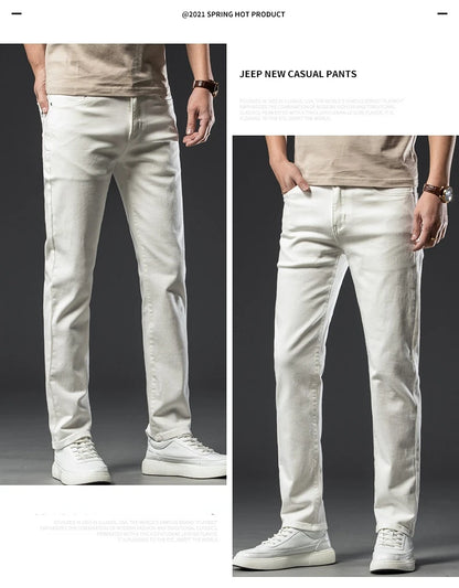 2025 Men White Jeans Fashion Casual Classic Style Regular Straight  Fit Soft Trousers Male  Advanced Stretch Pants
