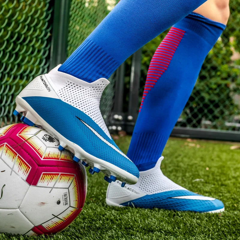 Big Size 49 48 Slip On Soccer Shoes Unisex Long Spike AG/TF Artificial Football Shoes Indoor Anti-slip Training Sport Boots
