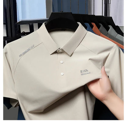 High quality ice silk short sleeve polo shirt cool breathable fashion brand letter printed summer casual men's lapel T-shirt
