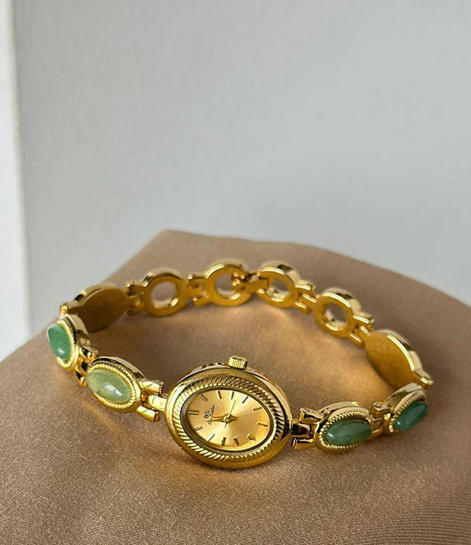 Women's Gold Watch Vintage Brown Jade Bracelet Small Dial Quartz Daily Wear Party Clock Luxury Waterproof Ladies Watches Gifts