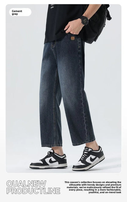 High Streets Spring Summer Men's Jeans American Retro Baggy Wide Leg Denim Pants Loose Solid Cotton Jeans Male Trendy Trousers
